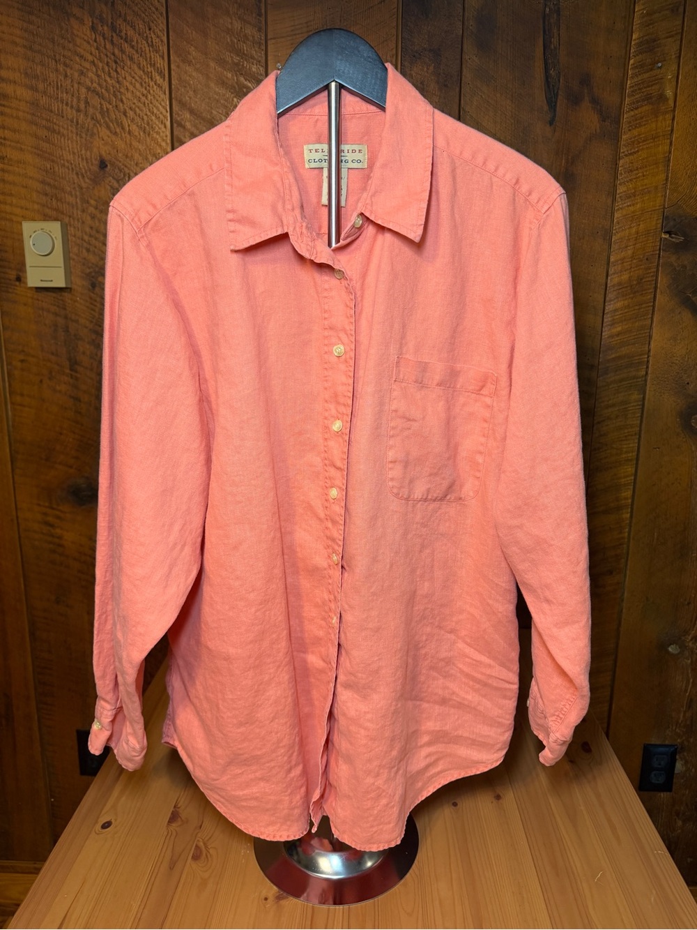 Telluride Clothing 100% Pure Linen Coral Pink Long Sleeve Button Down Shirt XL